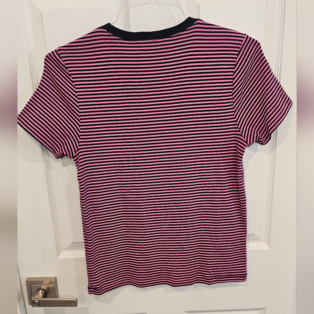 Ralph Lauren Sport Women's 100% Cotton Sport Navy and Pink Striped Tee Size--XL - Picture 2 of 8